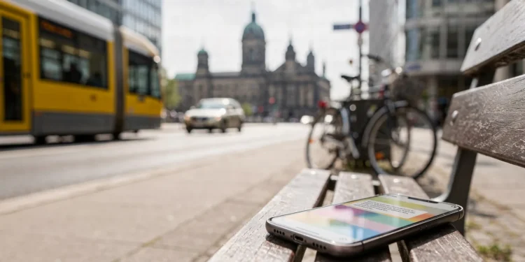 Berlin-Straßenszene mit Bus, Fahrrad und Stadtblick zum Thema Berliner Nachrichten